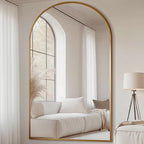 Dewfig Arched Full Length Mirror, 81"x41" Large Floor Mirror with Stand, Oversized Full Body Mirrors for Leaning or Hanging, Wall Mounted Mirrors for Bedroom, Living Room,Dressing Room, Gold