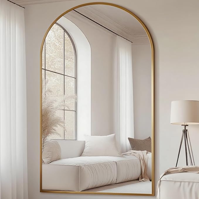 Prywot Full Length Mirror, Oversized 81"x41" Arched-Top Floor Mirror, Free Standing Mirrors, Modern Full Body Mirrors with Aluminum Alloy Frame for Bedroom,Living Room, Gold