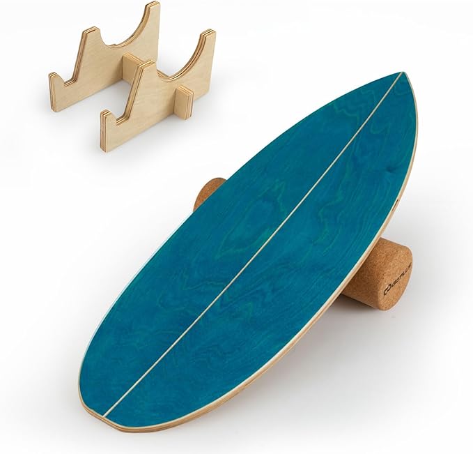 Goplus Balance Board Trainer for Adults, Wooden Balancing Board with Cork Roller and Storage Rack to Exercise and Build Core Strength, Wobble Board for Skateboard, Snowboard