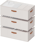 10inch 3 Pack Under Bed Storage Containers, 10 Inch Tall Underbed Clothes Storage Organizer Bin with Clear Window，Foldable Box Basket for Clothes, Closet, Bed Sheets and Blankets White