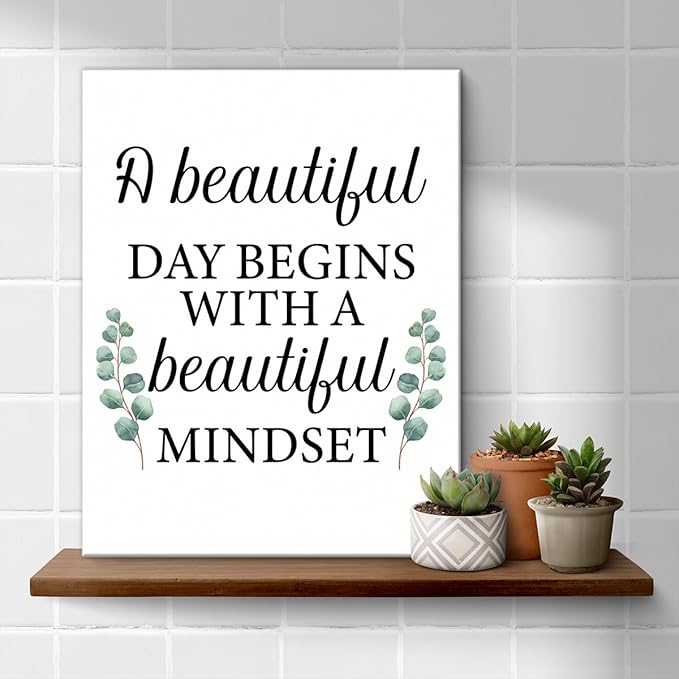 Motivational Eucalyptus Wall Art Decor, Inspirational Green Botanical Pictures Positive Quotes Canvas Painting Posters for Office Living Room Bedroom Decoration (8 X 10 Inches, Framed)