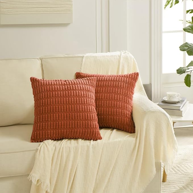 Fancy Homi 4 Packs Decorative Throw Pillow Covers for Living Room Couch Bed, Modern Farmhouse Boho Home Décor Accent Cushion Case, 18" x 18", Burnt Orange