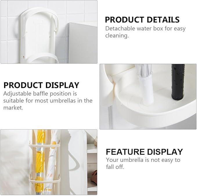 BESPORTBLE Wall-Mounted Umbrella Stand Rack with Drip Tray Space-Saving Storage Organizer for Home Office Entryway Sturdy White Hanging Umbrella Holder for Restaurants and Families