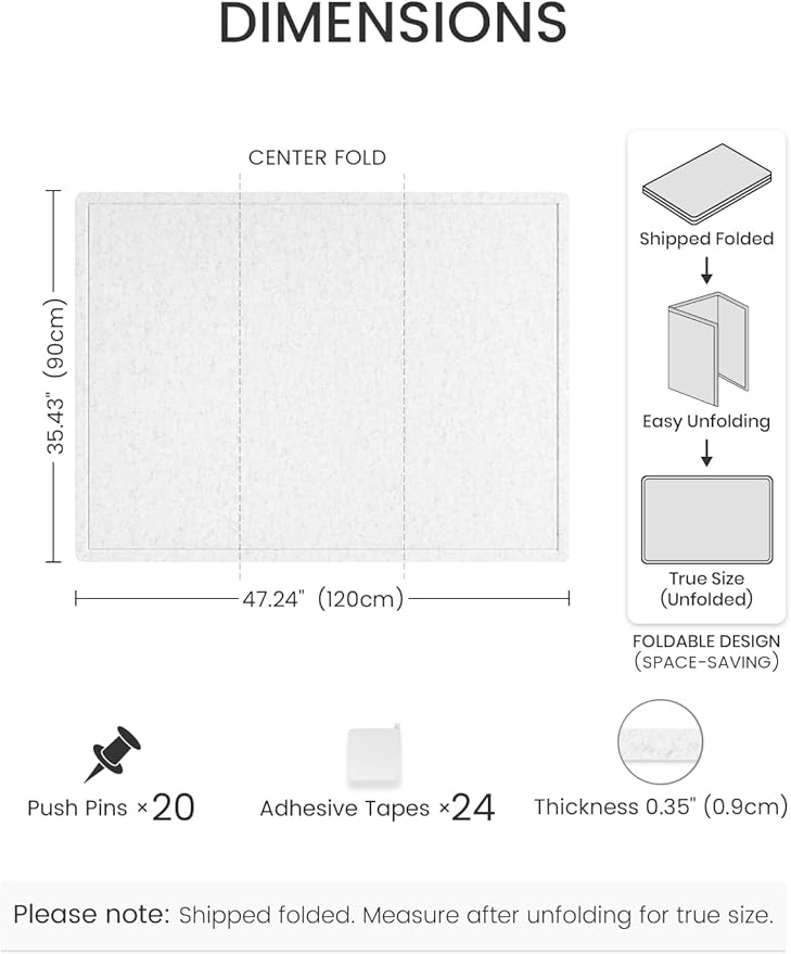 Fluxynara Large Bulletin Board, 47.2" x 35.4" Cork Board Alternative with 24 Safe Removable Adhesive Tabs, Foldable Felt Pin Board for Home Office, Classroom, Bedroom,Entryway for Walls—Aqua Blue