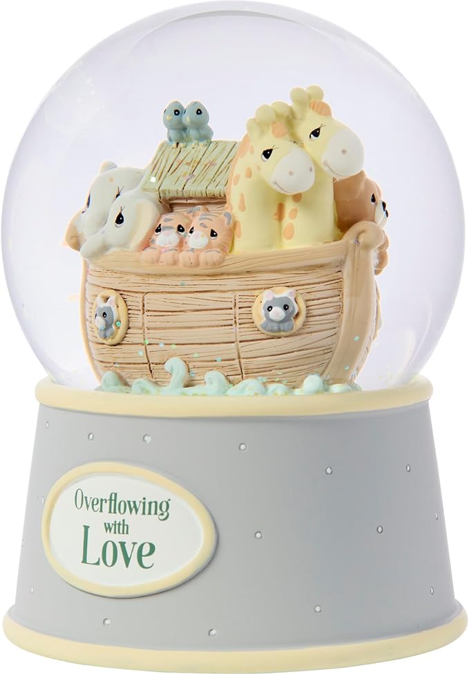 Precious Moments "Overflowing with Love" Noah's Ark Inspired Musical Resin Snow Globe, Sentimental Nursery Décor, Ideal Baby Shower or Holiday Figurine Gift, 173432