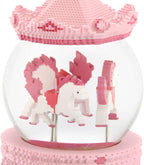 Pixel-Design Carousel Snow Globe Music Box, Compact Decorative Gift for Collectors and Home Accents, Subtle Pink Edition, Plays Toyland Melody