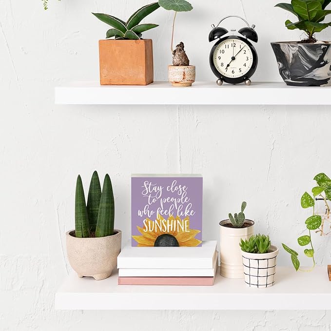 Sunflowers Purple Room Decor Sunflower Gifts for Women Spring Decor Purple Accessories Sunflower Wooden Box Sign for Home Office Desk Tabletop Shelf
