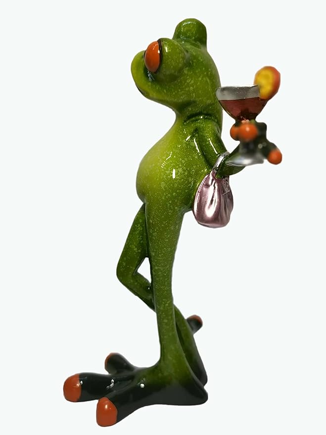 VVGIFTS Frog Figurines Decor Funny Cute Craft Resin Frog Sculpture Statue for Home Office Desk Tabletop Bathroom Decoration, Ornament Gift (Frog Drinking Drink)