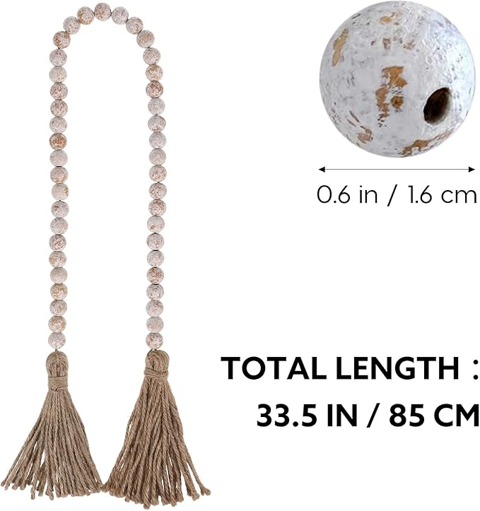 IMIKEYA Wooden Beads Garland: Farmhouse Wood Bead Garland with Tassels Boho Wall Hanging for Home Decor Tiered Tray Rustic Wood Prayer for Coffee Table Decor