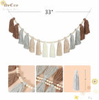 DrCor Neutral Boho Tassel Garland – Handmade Cream, Brown & Gray Yarn Banner for Nursery, Baby Shower, Birthday Party, Rustic Farmhouse Wall Hanging & Warm Cozy Home Decor