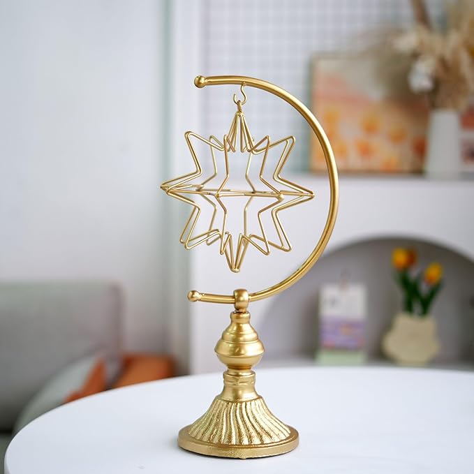 HLQMFHT 5.6" W x 16.3" H Metal Geometric Abstract Sculpture on Cast Iron Base,Metal Geometric Sculpture Decor Sphere, Tabletop,Living Room,Study,Bedroom,Home Decor