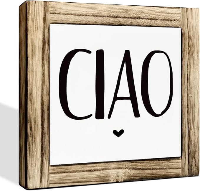 Ciao Wood Sign, Front Door Signs for Porch Decor, Farmhouse Shelf Counter Decor, Home Decor for Living Room, Entryway Decors, Welcome Decoration, Decorative Wooden Table Signs, 5.9×5.9 inches