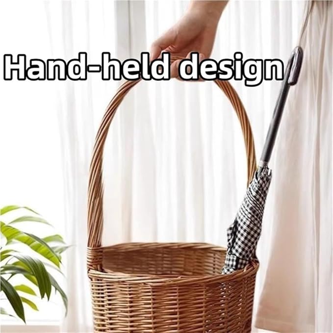 Umbrella Holder with Handle, Wicker Weaving Umbrella Stand, Umbrella Holder for Entryway, Large Capacity Umbrella Stand, Indoor Outdoor Umbrella Stand
