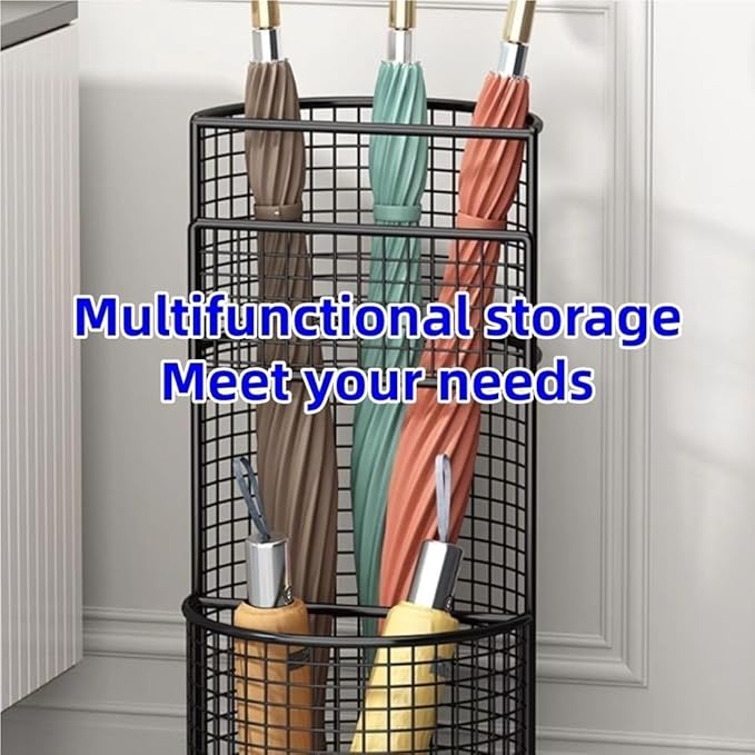 Umbrella Stand, Metal Umbrella Storage Rack, Umbrella Bucket with Drain Tray, Hollow Drain Rack for Entrance, Balcony, Shopping Mall(White)