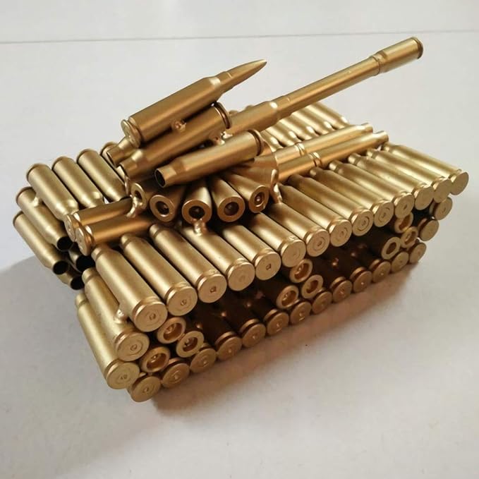 Bullet Shell Casing Shaped Army Tank Metal Sculpture,Great Decorative Artwork Model Gift for Home,Study Room Decorations (Gold Disc Style)