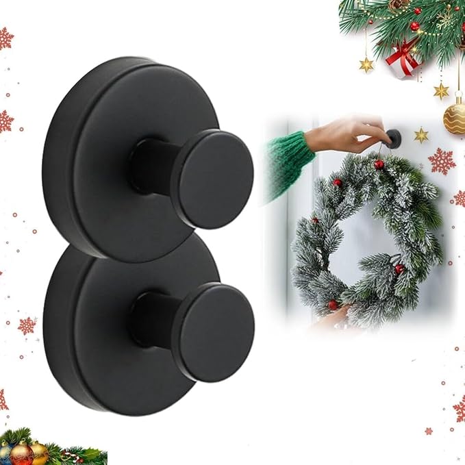 Linwnil Suction Cup Wreath Hanger，Suction Cup Hooks Hanging 10 Lbs，Waterproof Suction Cup Wreath Holder for Windows, Shower, Wreaths，Smooth Doors (2, Black)