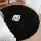 Black Round Area Rug 5ft Washable Faux Fluffy Fur Rug for Bedroom Circle Nursery Rug for Living Room Girl Room Cute Décor