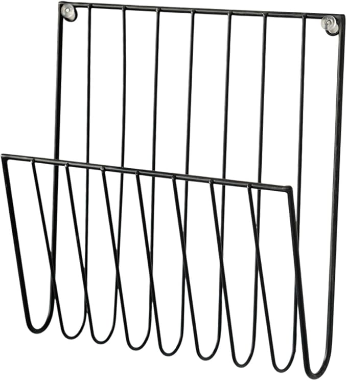 Black Wall Mounted Magazine Rack And File Holder – A Sturdy Iron Organizer For Mail, Letters, Folders, And Papers – Decorative For Home Office Or Study Room
