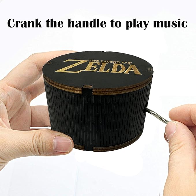 Youtang Zelda:Song of Storms from Ocarina of Time Wood Music Box, Round Antique Engraved Handcrank Wooden Musical Boxes Gifts for Lover, Boyfriend, Girlfriend, Husband, Wife(Black)