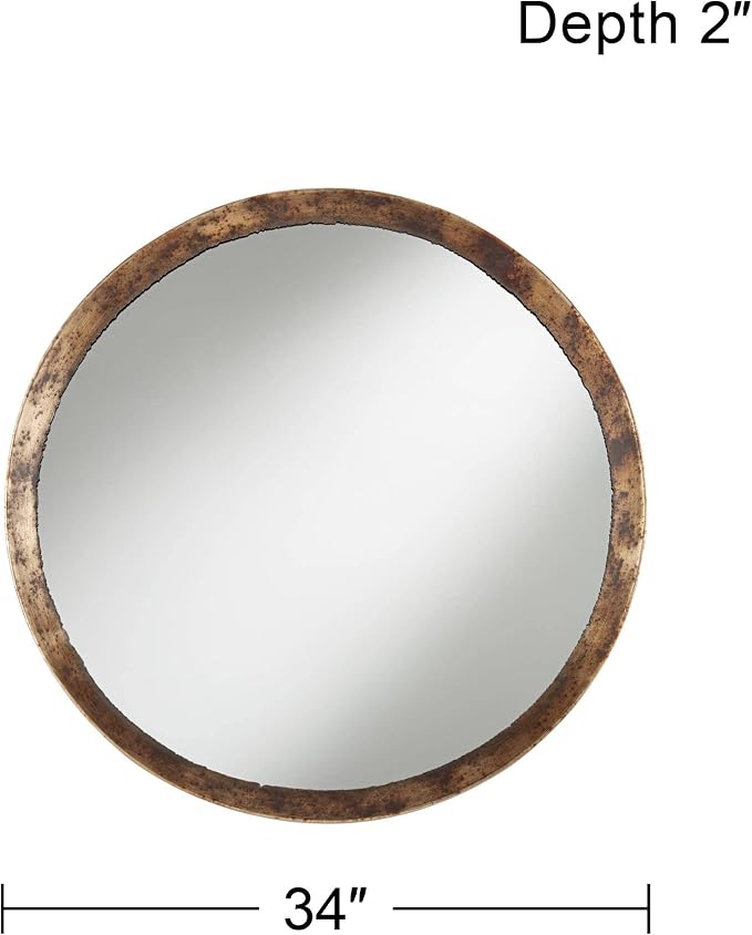 Uttermost Tortin Round Vanity Decorative Wall Mirror Rustic Vintage Multi-Tonal Hammered Jagged Metal Frame 34" Wide Decor for Bathroom Bedroom Living Room Home House Office Entryway