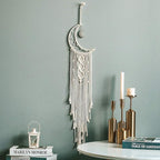 MOONFLY Dream Catcher with Handmade Moon Star Design Woven Cotton Macrame Wall Hanging Boho Home Decoration Ornament Craft Gift for Bedroom Living Room Wedding Party (White Moon)