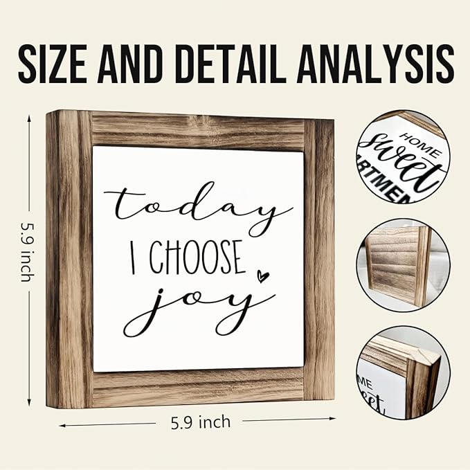Inspirational Wood Signs, Modern Farmhouse Table Shelf Decor, Office Desk Signs, Home Decor for Living Room Bathroom Kitchen, Positive Mindset Box Sign, Today I Choose Joy Sign, 5.9×5.9 inches