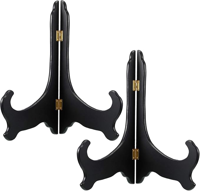 Tatuo 2 Packs Wooden Plate Stands for Display, Plate Holder Display Stand, Picture Frame Stand Easels, Tabletop Art Holder, Book Dish Decorative(12 Inch,Black)
