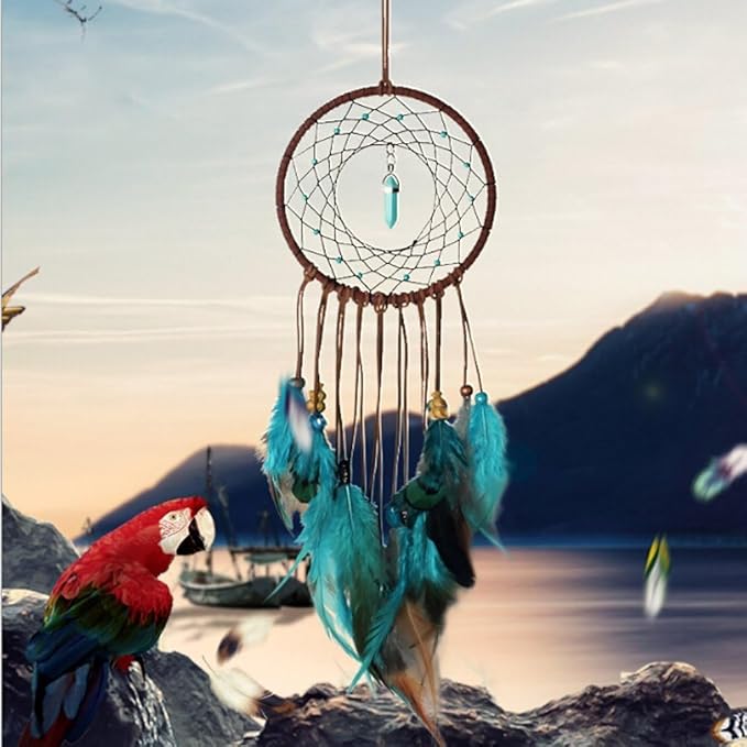 MEXIDAWN DIY Feather Dream Catcher Kits Turquoise Wall Hanging Boho Decor Handmade Dream Catcher for Adults，Round