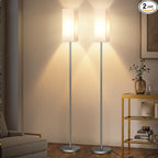 2Pack Floor Lamp, Pole with Foot Switch, Modern Standing Lamp Lamp, Minimalist Freestanding Lamp (Bulb Not Included), for Living Room, Bedroom Office ETL Listed, Silver and Beige SE07LDP205