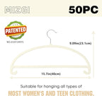 MIZGI 50 Pack Ivory Velvet Hangers - No Shoulder Bumps, Heavy Duty Non-Slip Chrome Hooks for Jackets, Coats, Pants