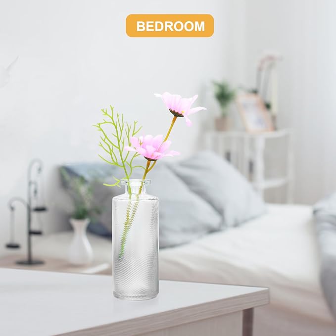Brajttt Glass Bud Vase Set in Bulk, 9pcs Mini Vintage Flower Vases for Wedding, Clear Relief Vase for Centerpieces,Home Table Flower Decor, Party Decorations