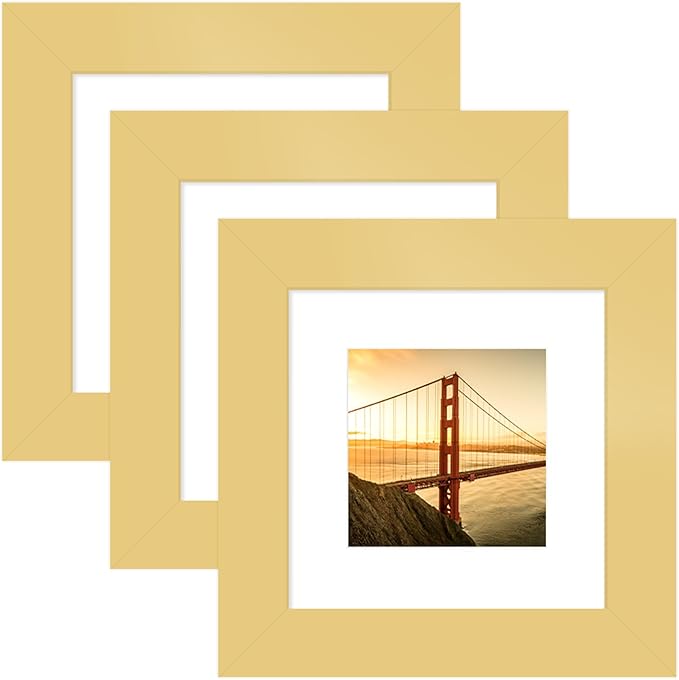 4x4 Picture Frame 3 Pack - Gold Poster Frame Display Pictures 3x3 with Mat or 4 x 4 Without Mat for Wall Hanging Horizontal and Vertical
