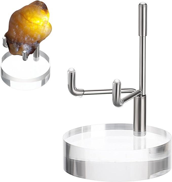 Hipiwe Adjustable Metal Arms Display Stand Easel with Acrylic Base Display Easel Holder for Fossil Coral Geodes Rock Mineral Agate Crystals Seashell and Small Collectibles