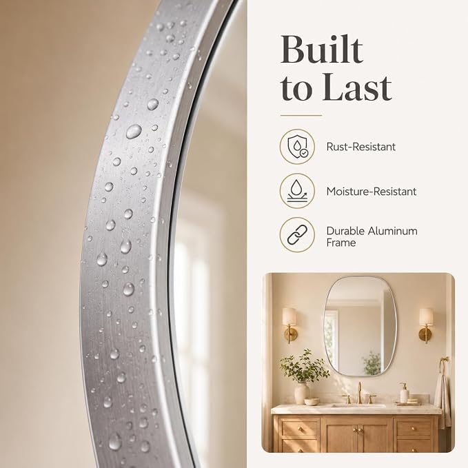 USHOWER Silver Oval Arch Bathroom Mirrors for Over Sink, 30x40 Inch Bathroom Vanity Mirror for Bathroom, Bedroom, Vanity, Entryway, Aluminium Frame, Anti-Rust, Modern Wall Decor