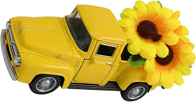 Vintage Truck with Artificial Flowers Farmhouses Tiered Tray Decors Table Centerpieces Minis Diecast Trucks Decorations Farm Pickup with Flower