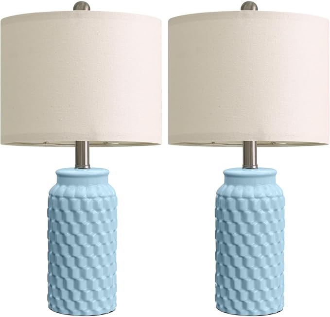 USumkky 20.5" Light Blue Modern Ceramic Bedside Lamp Set of 2 for Bedroom Decor Farmhouse Table Lamp for Living Room Office Dorm
