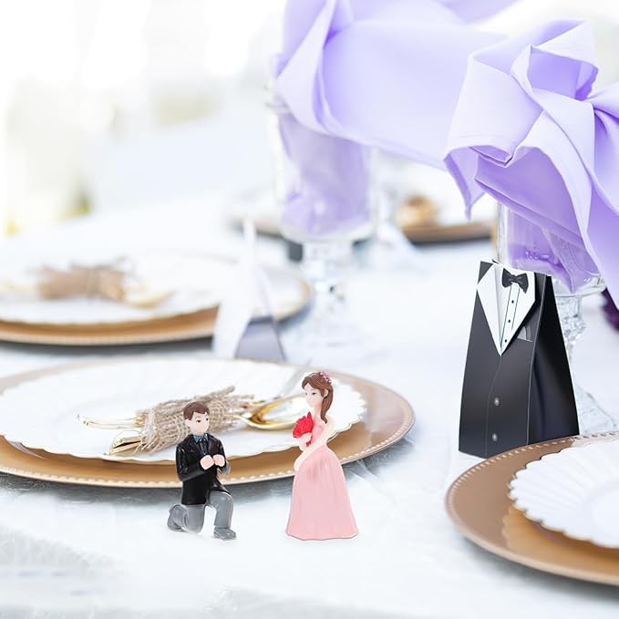 Amosfun Wedding Doll Ornaments Mini Couple Figurines 2.20 Inch Resin Proposal Statue Lightweight Compact Tabletop Display for Wedding Cake Toppers and Home Party Decoration