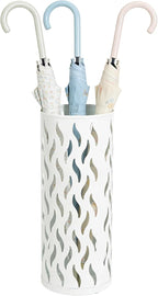 Umbrella Holder, Metal Umbrella Stand for Entryway, Umbrella Storage Rack with 4 Hooks Decor, Home, Office,5.8 × 5.8 × 16.4 (White)