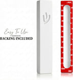 Mezuzah SURI for Door – 5 Inch White Concrete Mezuzah Case with Printed Scroll, Self-Stick Jewish Entry Design, Fits a 4 Inch Scroll, Gift Box Included
