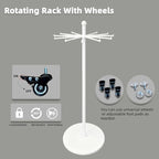 23 Inch Rotating Scarf Display Rack, Metal Purse Rack with 12 Hooks & Wheels, 100 lbs Capacity - Freestanding Premium Retail Handbag Rack for Home & Commercial Use, White
