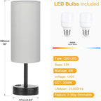 PartageiZ Grey Touch Table Lamps Set of 2-3 Way Dimmable Bedroom Lamps for Bedside with USB C and A Ports, Small Nightstand Lamps with AC Outlet, Desk Lamps with Black Base for Office Boys