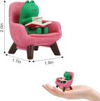 Miniature Frog Figurines Desk Decor, Funny Frog Statue Home Office Frog Decoration, Cute Frog Fairy Garden Resin Decorations, Small Frog Statues Gifts Ornaments Frog Lovers(Pink Sofa)