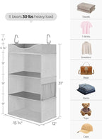 StorageWorks Hanging Closet Organizer, 3-Shelf Hanging Closet Shelves with Top Shelf, 15 ¾"W x 12" D x 31" H, Extra-Large Space, Light Grey