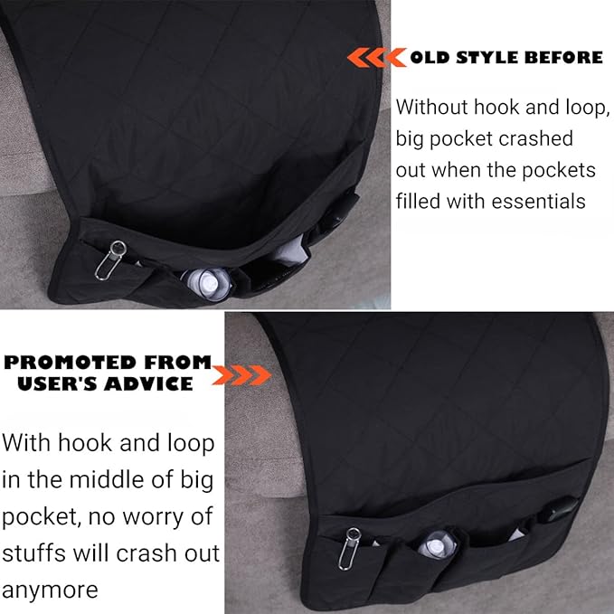 Teniux Armrest organizer Non-Slip Remote Control Holder with 5 Pockets Couch Sofa Chair Armchair Caddy For Smart Phone, Book, Magazines, Ipad (Black)