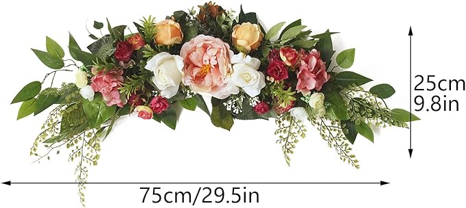 30 Inch Artificial Rose Flower Swag, Colorful Decorative Swags with Green Leaves Rose Hydrangeas Eucalyptus Leaves for Home Garden Lintel Wedding Arch Party