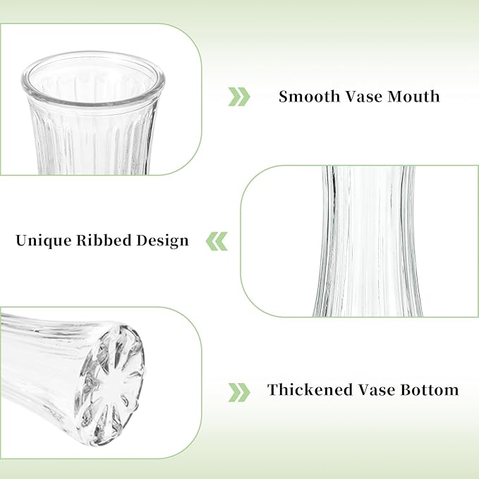 Glasseam Glass Vase for Home Decor: Clear Flower Vases for Living Room Kitchen Bathroom Wedding Table Centerpieces - 7.5" Tall Modern Vintage Decorations for Bouquet Pampas Grass Lego Flowers