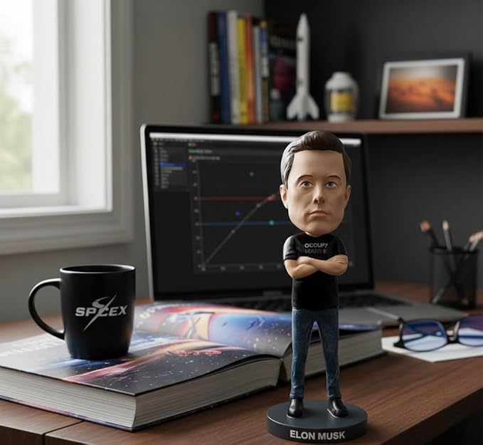 Bobbletopia Elon Musk Bobblehead World Leaders Series | Entrepreneur & American Patriot Collectible, 8" Polyresin Figurine, Comes in Display Box