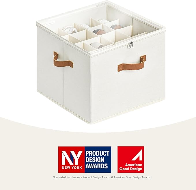 StorageWorks Shoe Organizer for Closet, Shoe Storage Cubby Containers with Adjustable Dividers and Clear Cover, Fits up to 16 Pairs, Foldable Shoe Storage Organizer Box for Closet, Entryway, Beige