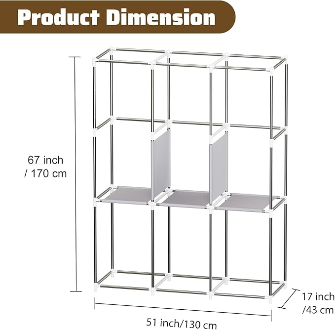 Portable Closet, Portable Closets for Hanging Clothes with 3 Hanging Rods and 6 Storage Shelves, Non-Woven Fabric Cover, Black Wardrobe Closet Easy to Assemble and Strong and Stable