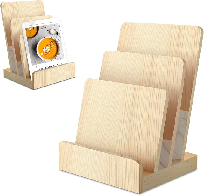 DOSTATNI 3 Tier Pine Wood Pamphlet Display Stand Brochure Holder 6 x 9 Literature Stand Postcard Holder Display Stand Flyer Holder Magazine Rack for Pamphlet Magazine Booklets Menu